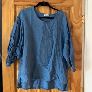 Bellamdia - 100% Linen Blue Top - Size: Large
